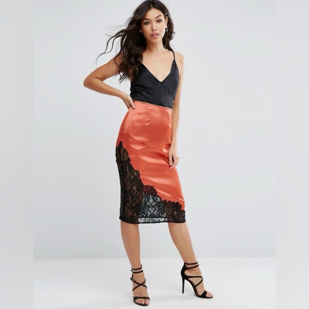NWT ASOS Boudoir Slip Skirt with Lace Insert Hem Size 6 Tall